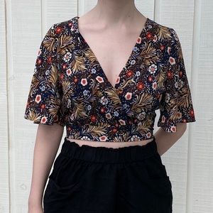Wrap style crop top with open back